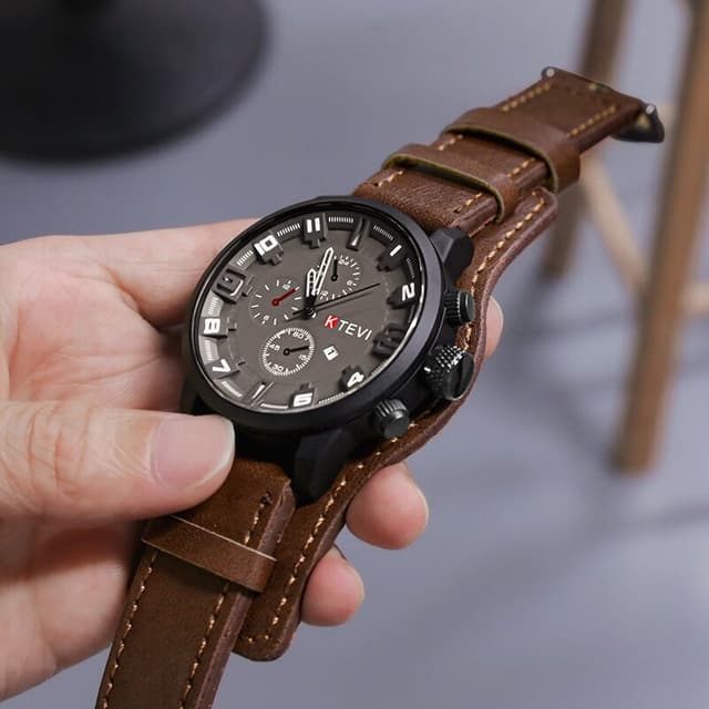 Large Dial Men's Watch Quartz Calendar Movement