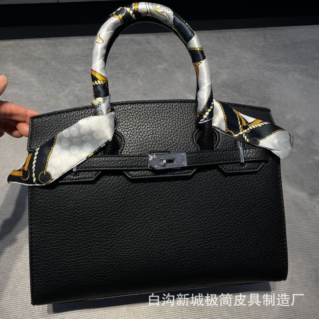 Lychee Pattern Hand-Held Silk Scarf Platinum Bag  New High-End Large-Capacity Single Shoulder Kelly Bag Kelly Cross-Border