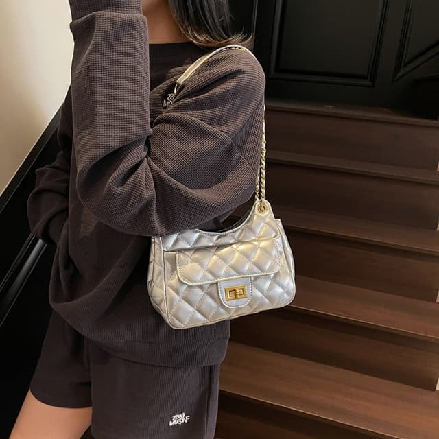Diamond Chain Shoulder Bag Spring and Summer New Elegant Mature Women's Internet Celebrity Trendy Crossbody Bucket Bag