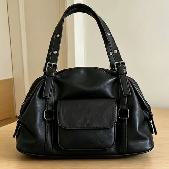 Korean Niche Instagram Retro Soft Leather Large-Capacity Motorcycle Bag, Fashionable Versatile Shoulder Handbag, Crossbody Tote Bag