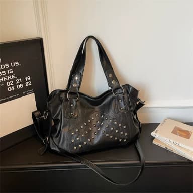 European and American Retro Punk Motorcycle Bag, New Large-Capacity Rivet Handbag, Fashionable Shoulder Underarm Bag for Women