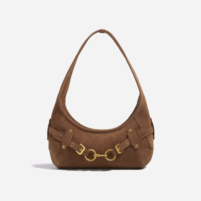 Vintage Metal Buckle Saddle Bag for Women Autumn/Winter New High-End Crescent Bag Niche Single-Shoulder Fashionable Underarm Bag