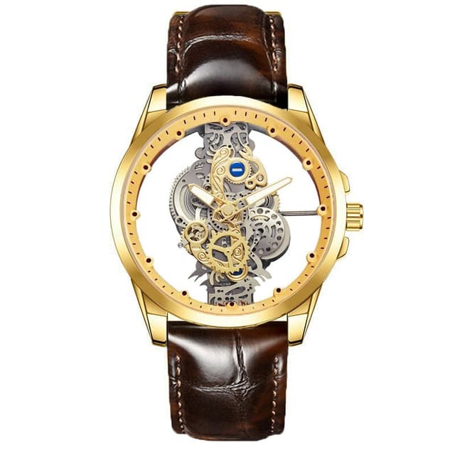 Cross-border new double-sided transparent hollow automatic mechanical watch men's watch men's waterproof luminous quartz watch TikTok