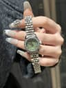 6601 silver shell green surface steel belt (solid stainless steel watch strap)