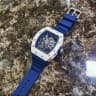 White shell with sapphire blue band