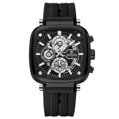 Reward Multifunctional Quartz Men's Watch Silicone Band Square Waterproof Three-Eye Six-Pin Men's Watch Rd831509M