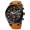 Black dial, brown leather strap
