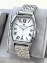 Steel band, silver case, white dial