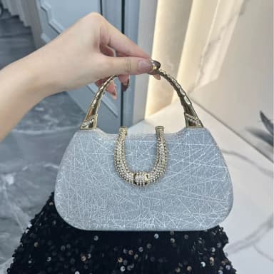 Dresses for Banquets Paired with European and American Cross-Border Small Square Bags, Fine Glitter Clutch Bags, and Hand-Held Evening Bags