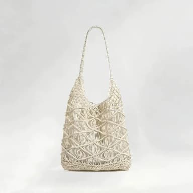 Unique design hollow-out wax rope hand-woven tote bag, suitable for vacation, travel, beach, and daily commuting shoulder bag