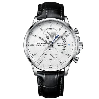 Louie Juelen Live Broadcast Popular Fashion Business Three-Eye Chronograph Genuine Leather Luminous Watch for Men