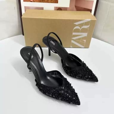 Zar Summer New Pointed Toe Shallow High Heels with Beaded Embellishments, Mesh Back Strap, Closed-Toe Stiletto Sandals for Women