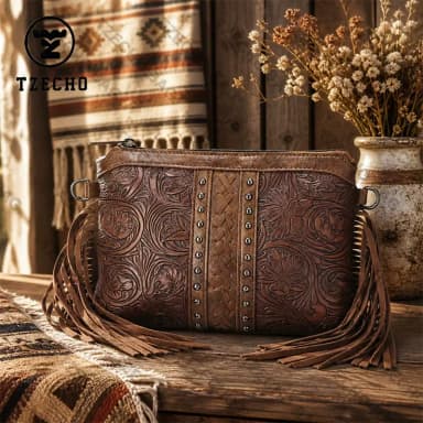 New Style Bohemian Bag with Tassels, Crossbody Bag, Shoulder Bag, High-End Bag, Pu Leather Printed Women's Bag