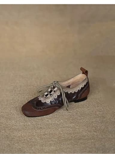 Soft Leather Version~ New British Style Niche Carved Retro Leather Shoes for Women, Lace-Up Flats, Versatile Loafers