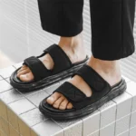 Outwear Men's Simple Comfortable Men's Solid Color Sandals and Slippers Summer Home Bedroom Internet-popular Creative Double Belt Soft Bottom - Image 2