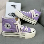 Thick-soled high-top wine red canvas shoes versatile retro  new spring and summer casual platform bottom heightening shoes - Image 4