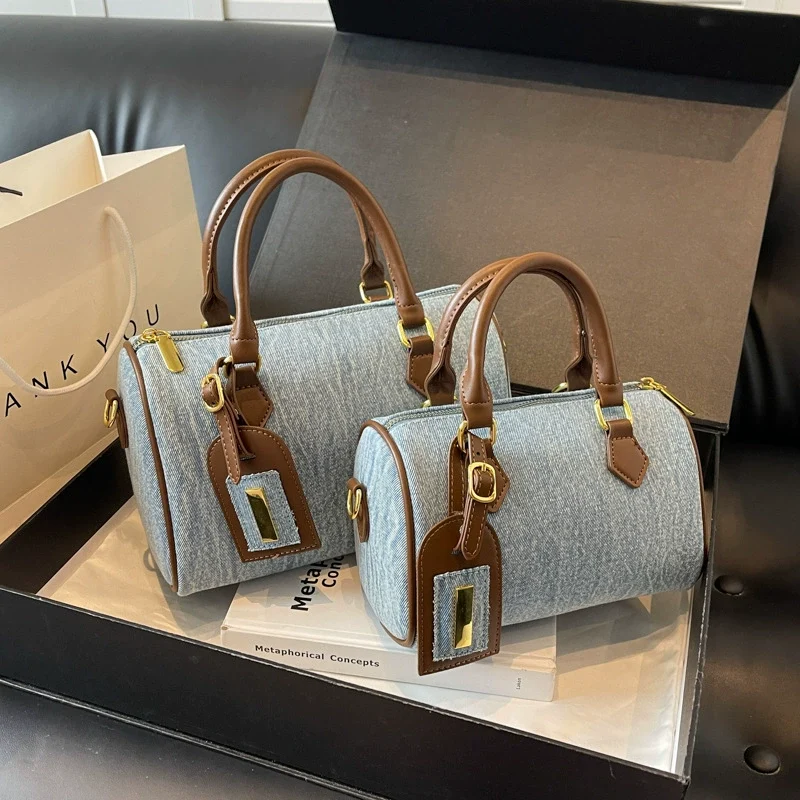 O1CN01FRM8vs1twTtshTA9b_2218238345966-0-cib.webp Denim Pillow Bag Women's Retro New Fashion Handbag Casual Easiest for Match Commuting Shoulder Crossbody Bag - Image 1