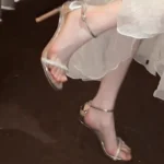 silver High Heels Women's  New Summer Stiletto Heel High Style Fashion Sandals with Rhinestone Outer Wear Women's Shoes - Image 3