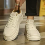 White Men's Shoes Spring New Breathable Low-top Thick-soled Trendy All-match Sneakers Men's Height-increasing Casual Fashion Trendy Shoes - Image 4