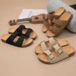 New Summer Fashionable Buckle Leather Bocon Flat Beach Casual Sandals and Slippers for Men and Women Half Slippers Thick Bottom Outer