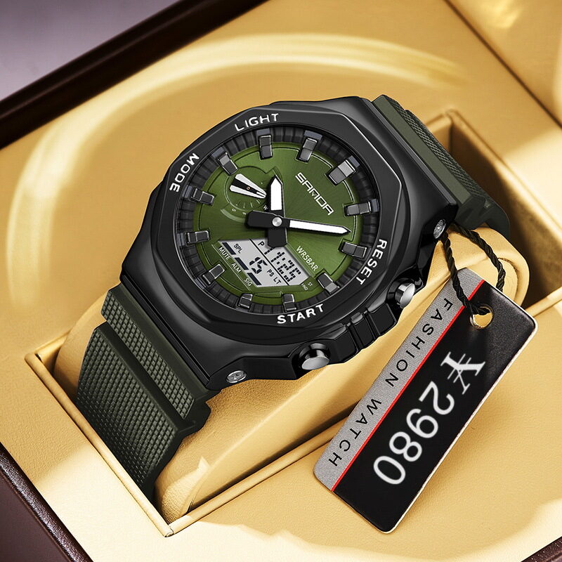 O1CN01KM66tQ1qpfBJTyamt_2206469685545-0-cib.jpg Octagonal Oak Hand-Raising Light Watch Men's Trendy Luminous Fashion Steel Heart Waterproof Sports Alarm Clock Live Explosions - Image 1