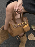 Autumn and Winter Retro Melard Brown Bag for Women  New Versatile Crossbody Bag Handbag Platinum Bag Small Tote Bag - Image 5